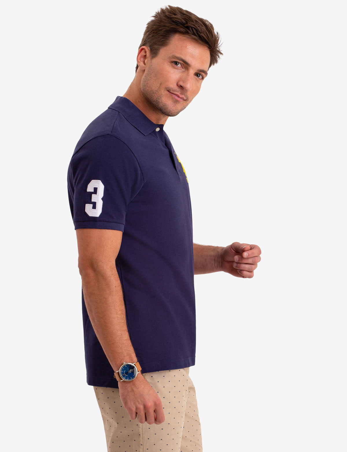 Classic Cotton Polo Shirt with Large Logo & Ribbed Cuffs | Big Logo