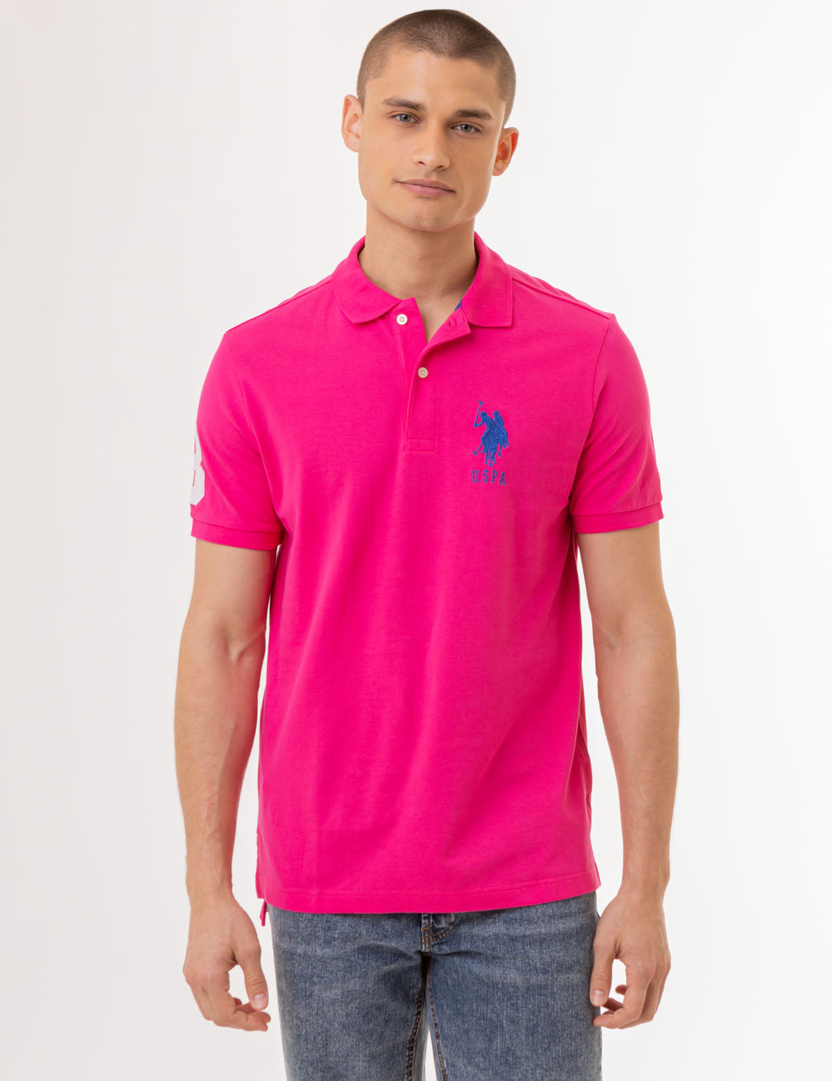 Classic Cotton Polo Shirt with Bold Logo & Side Vents | Big Logo Solid
