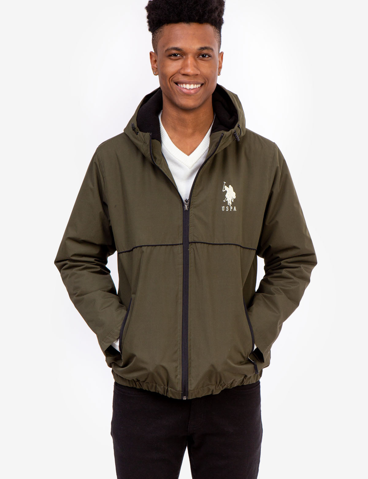 Men's Windbreaker Jacket with Hood & Zipper Pockets | BIG LOGO