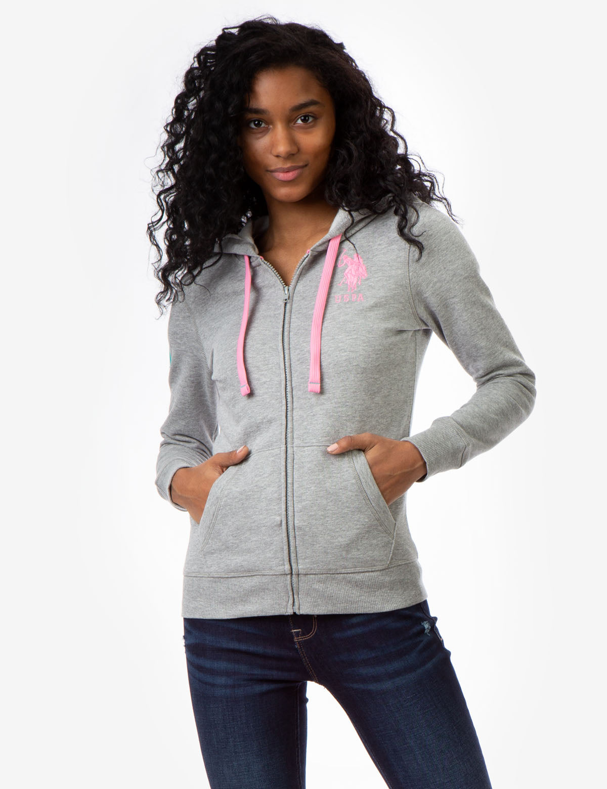 Logo Zip Front Hoodie with Kangaroo Pockets & Adjustable Hood
