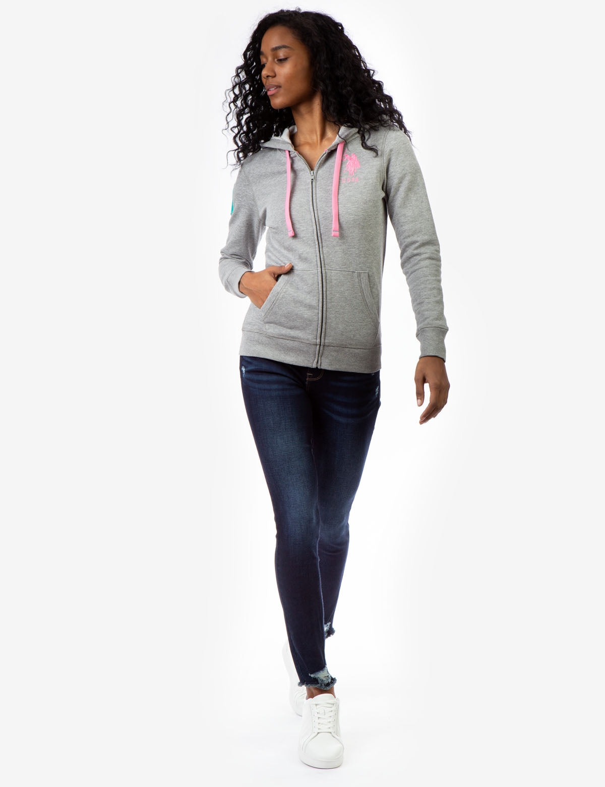 Logo Zip Front Hoodie with Kangaroo Pockets & Adjustable Hood
