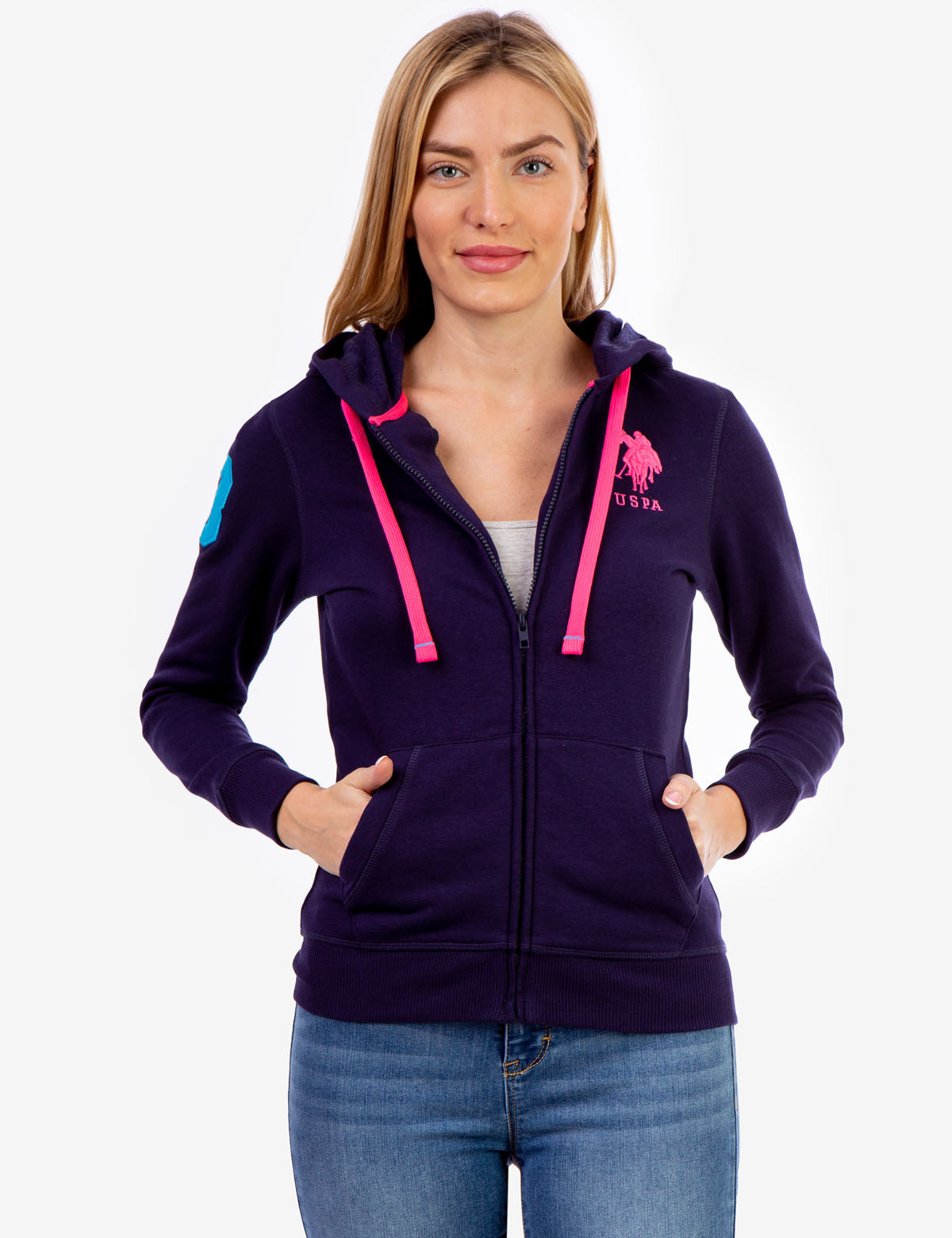 Logo Zip Front Hoodie with Kangaroo Pockets & Adjustable Hood