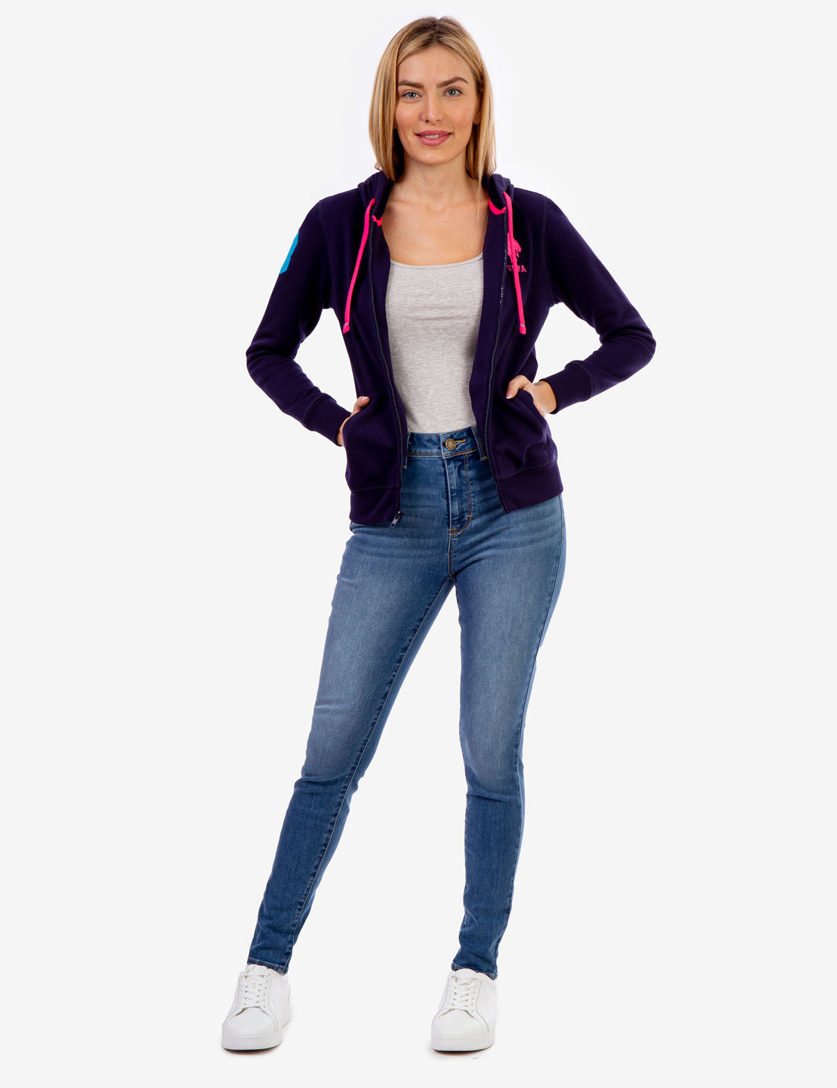 Logo Zip Front Hoodie with Kangaroo Pockets & Adjustable Hood