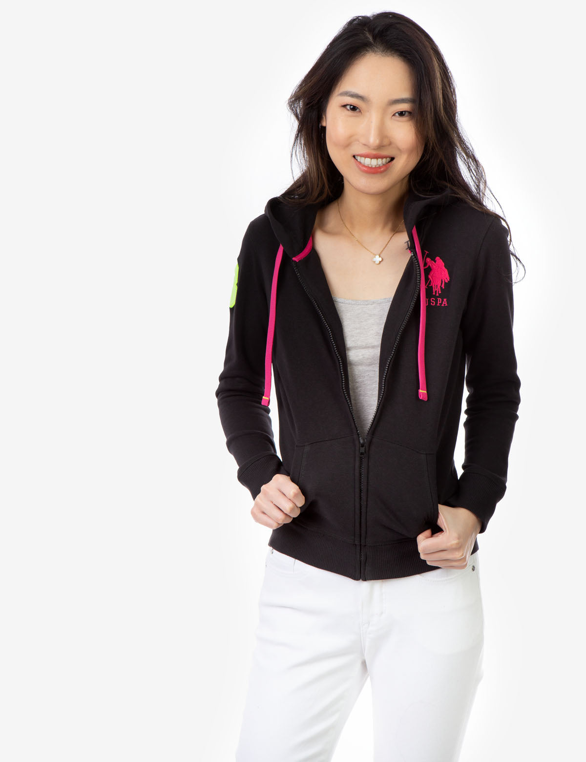 Logo Zip Front Hoodie with Kangaroo Pockets & Adjustable Hood