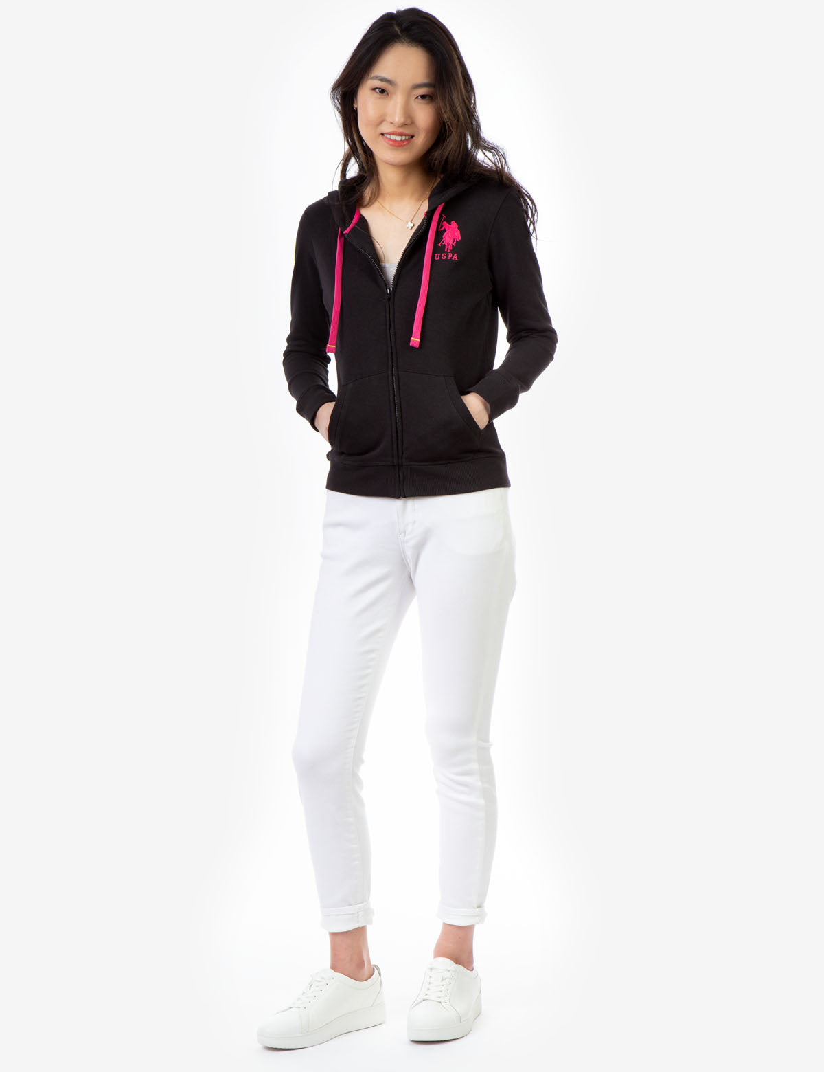 Logo Zip Front Hoodie with Kangaroo Pockets & Adjustable Hood