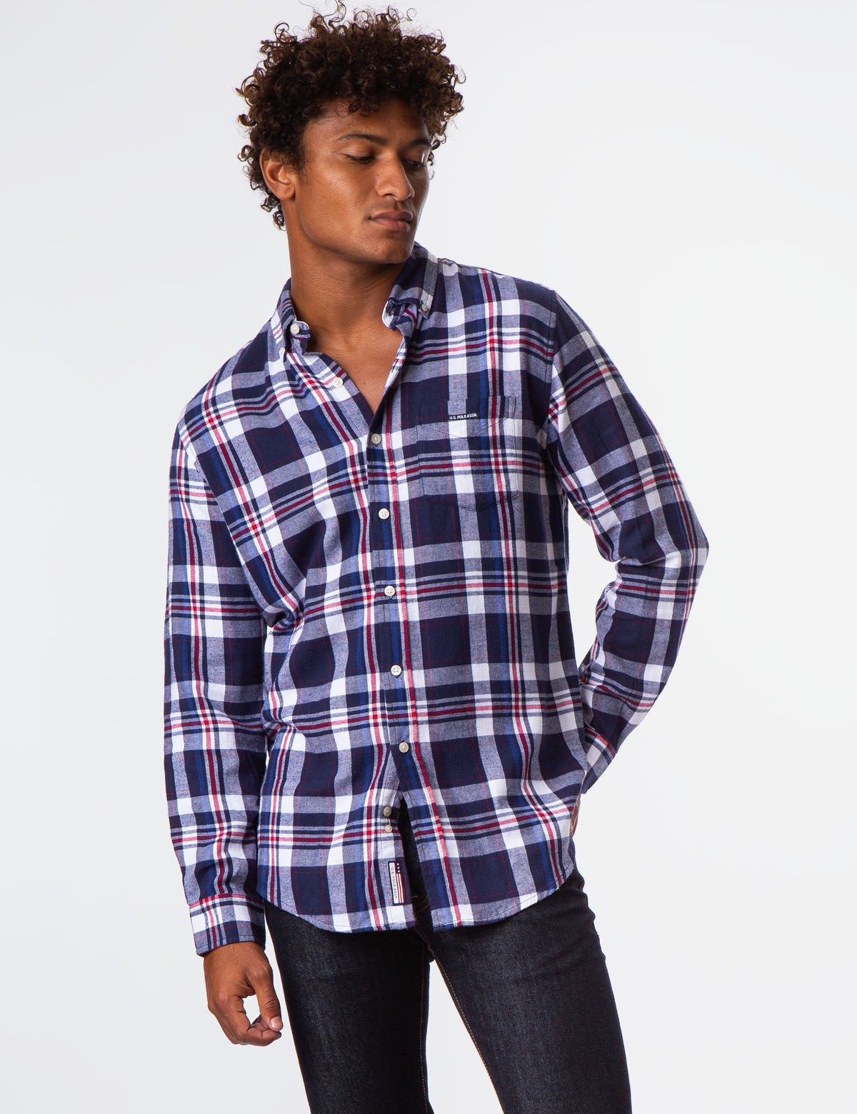Plaid Brushed Twill Shirt with Button Front & Patch Pocket | USPA