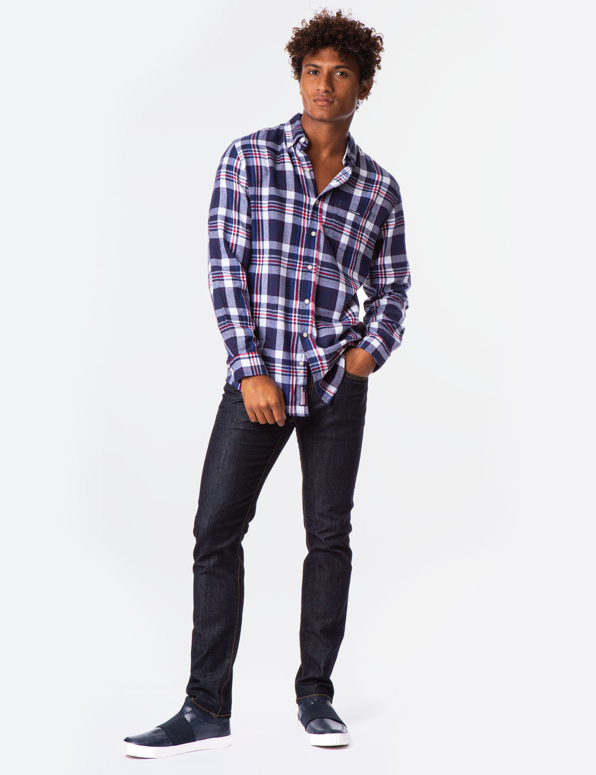 Plaid Brushed Twill Shirt with Button Front & Patch Pocket | USPA