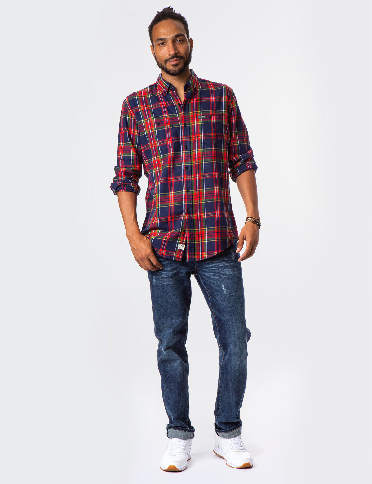 Plaid Twill Button-Up Shirt with Patch Pockets | USPA