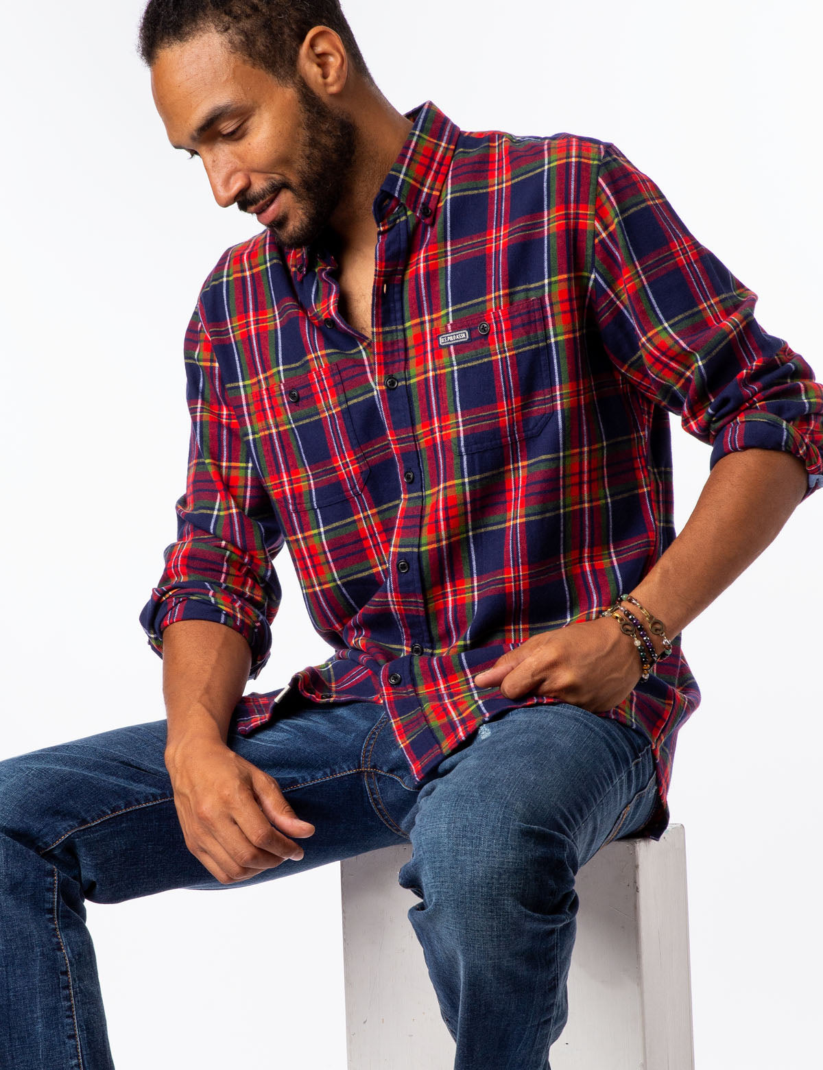 Plaid Twill Button-Up Shirt with Patch Pockets | USPA