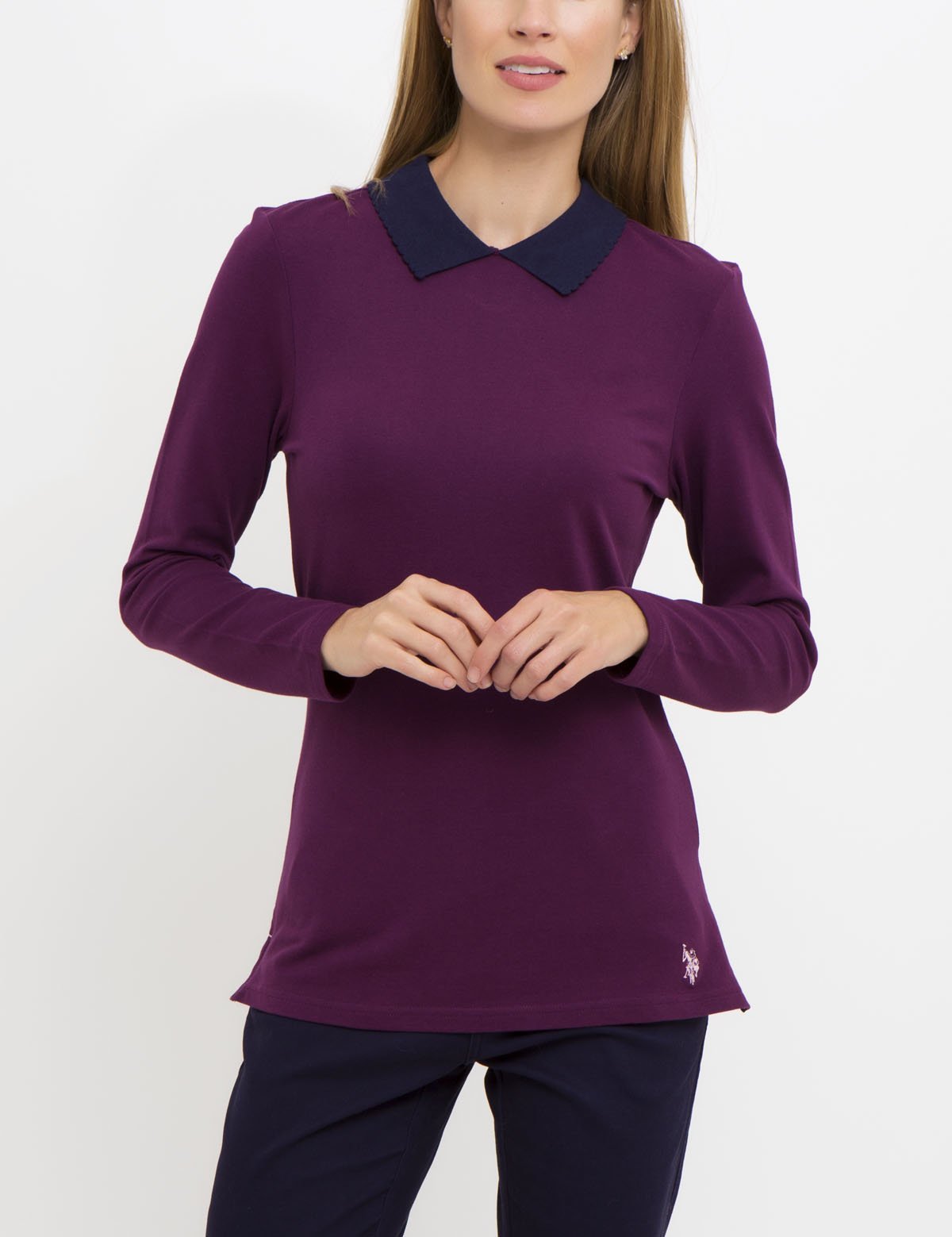 Peter Pan Collar Long Sleeve Cotton Top | Birdeye