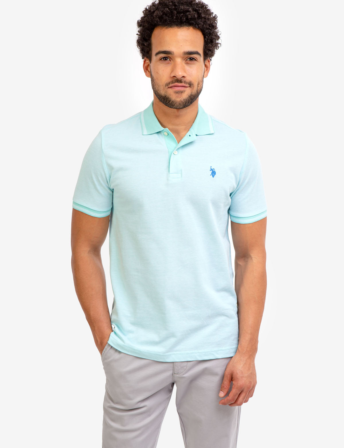 Contrast Collar Polo Shirt with Embroidered Logo | Birdseye