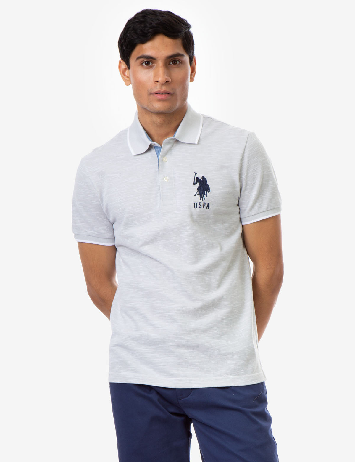 Slub Polo Shirt with Button Placket & Logo | Birdseye