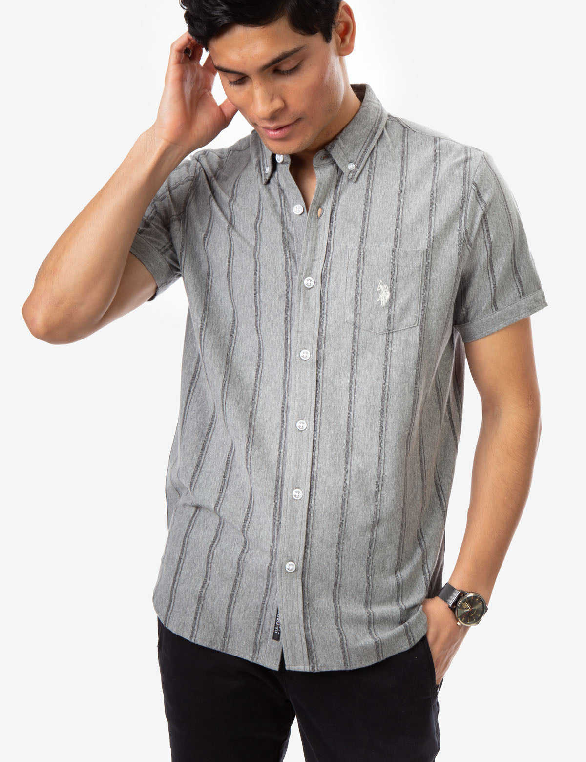 Striped Jersey Shirt with Button Front & Collar | BIRDSEYE