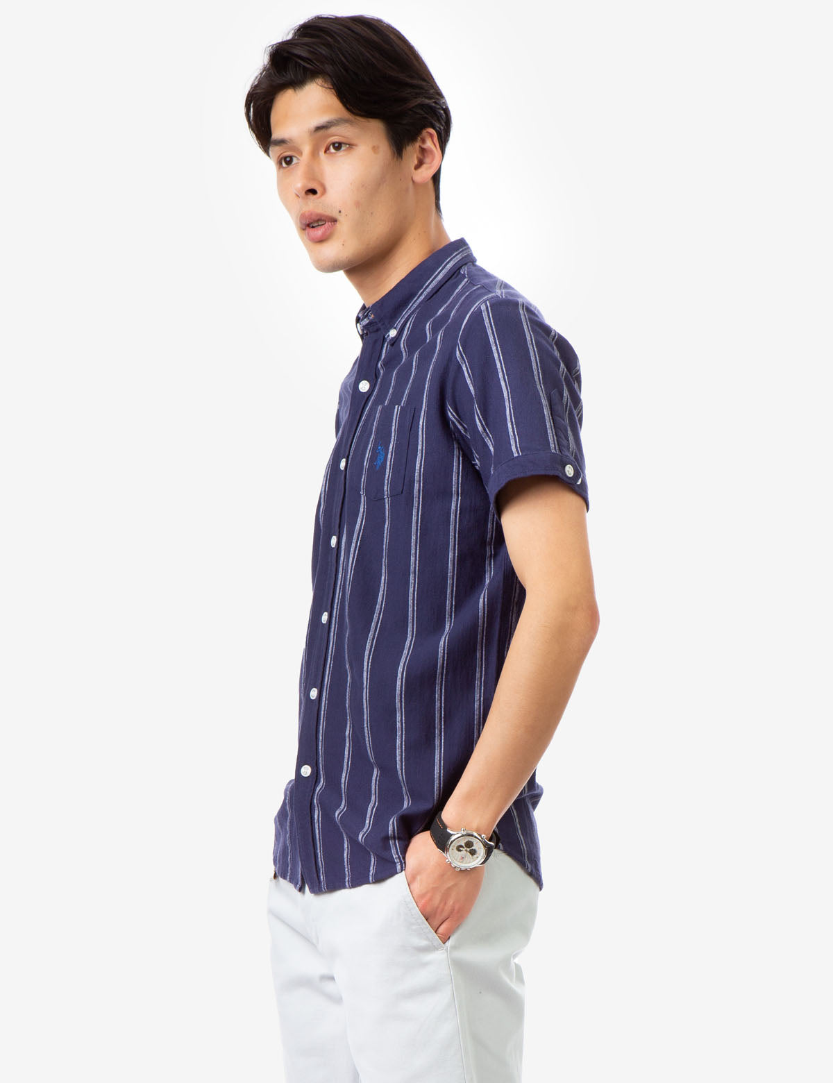 Striped Jersey Shirt with Button Front & Collar | BIRDSEYE