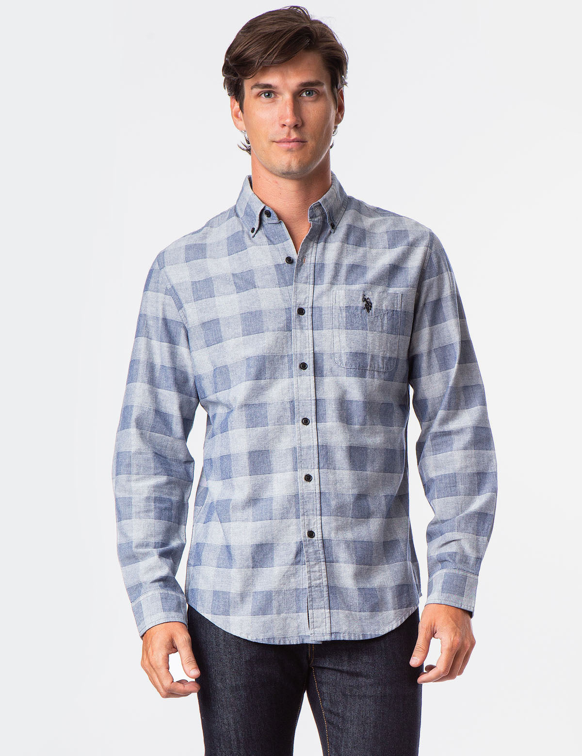 Plaid Jacquard Shirt for Men with Button Front & Pocket | Black Mallet