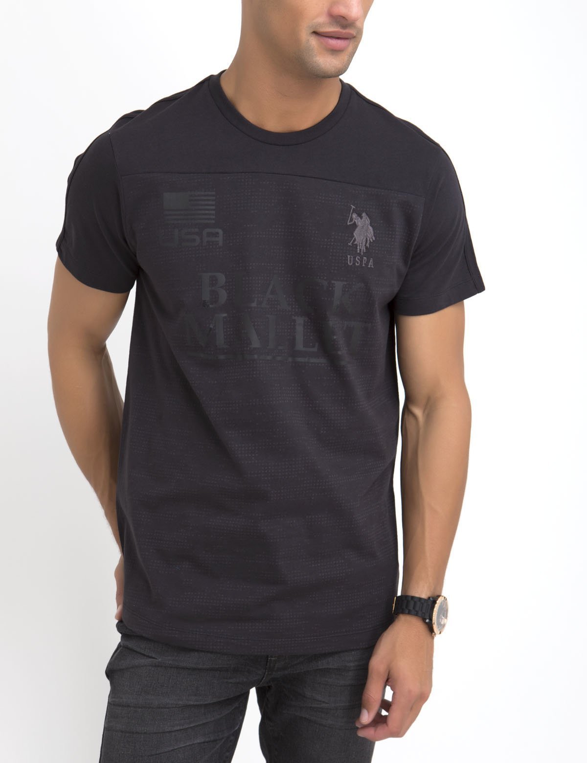 Burnout Camo Short Sleeve T-Shirt with US Flag | Black Mallet