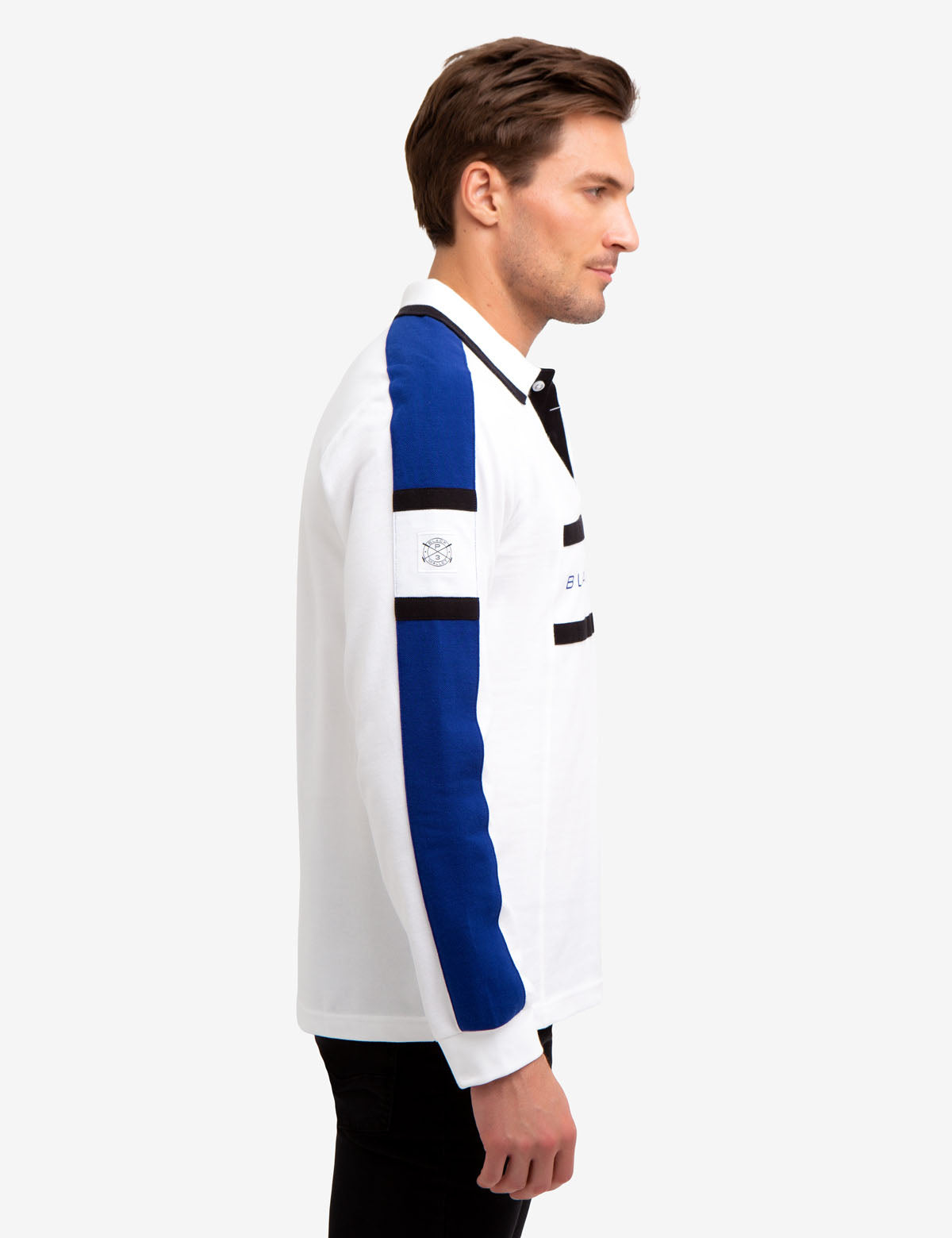 Black Striped Long Sleeve Polo Shirt | Mallet Collection
