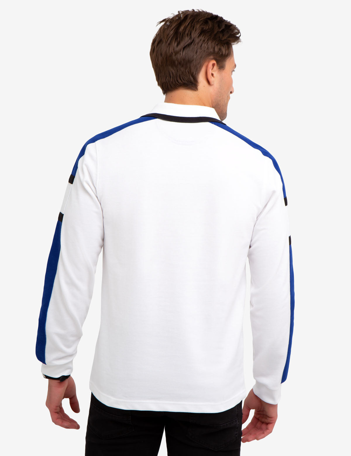 Black Striped Long Sleeve Polo Shirt | Mallet Collection