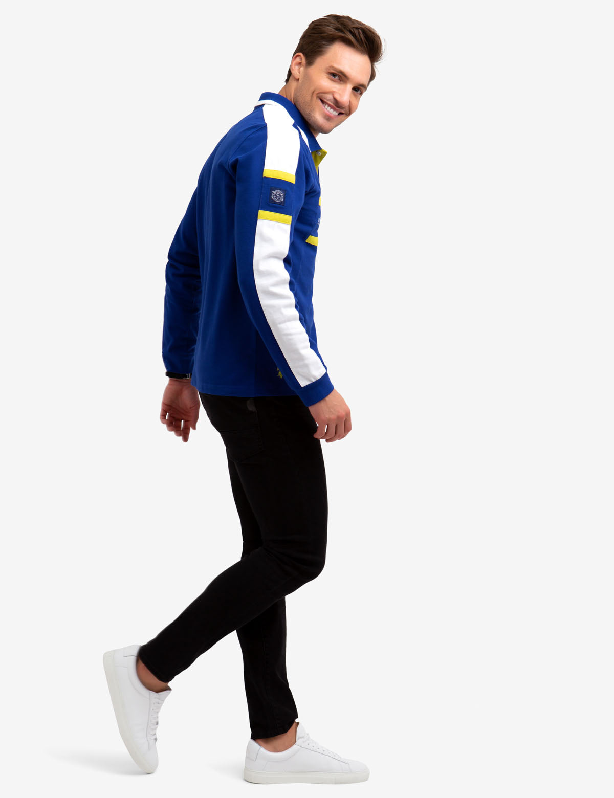 Black Striped Long Sleeve Polo Shirt | Mallet Collection