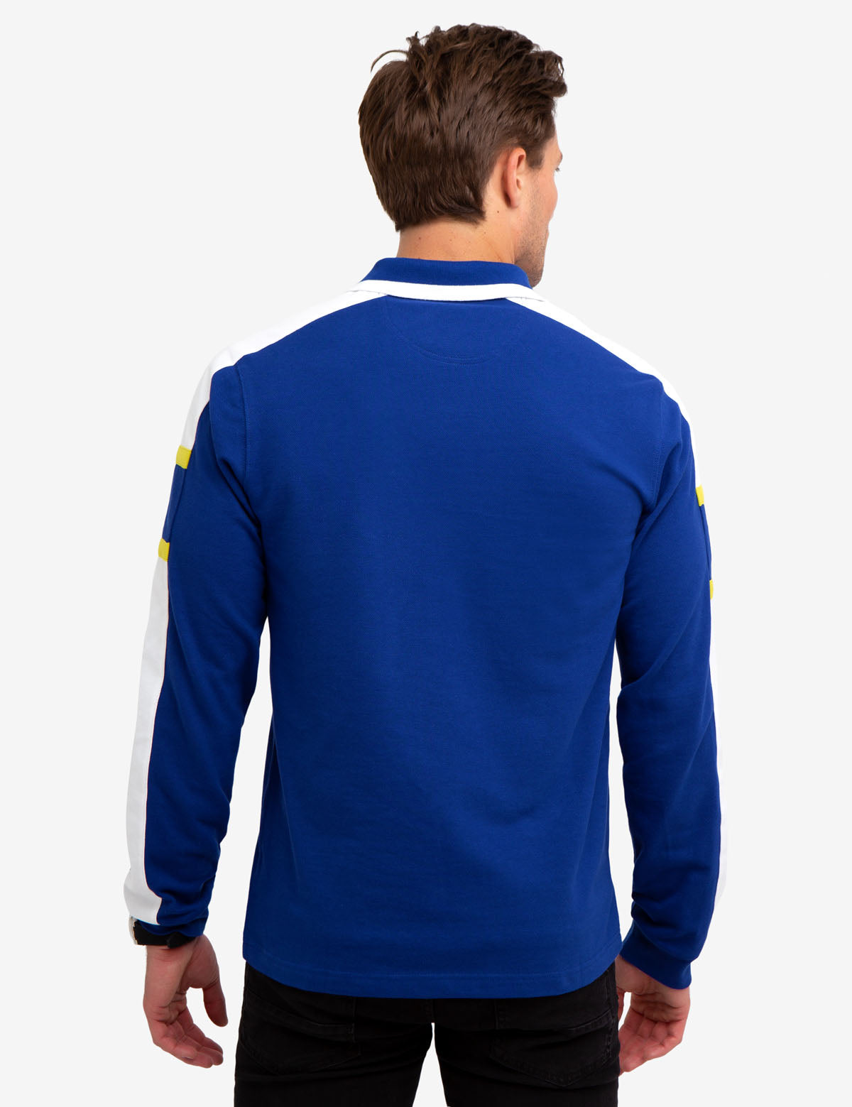 Black Striped Long Sleeve Polo Shirt | Mallet Collection