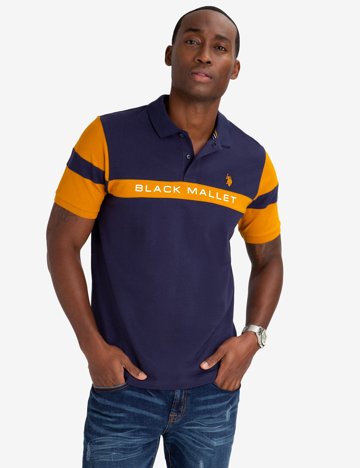 Classic Fit Black Stripe Polo Shirt | USPA Cotton