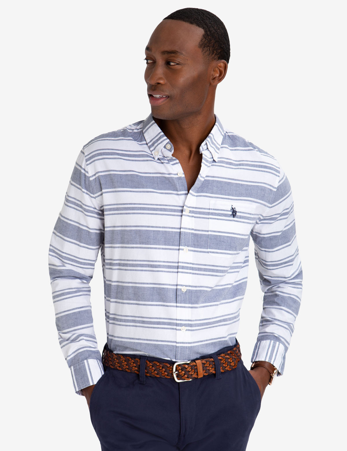 Classic Fit Horizontal Stripe Shirt | Black Mallet Collection