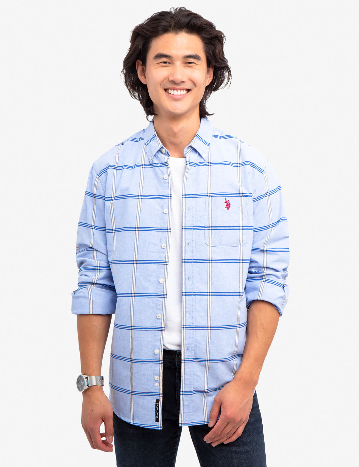 Classic Fit Plaid Oxford Shirt for Men | Black Mallet