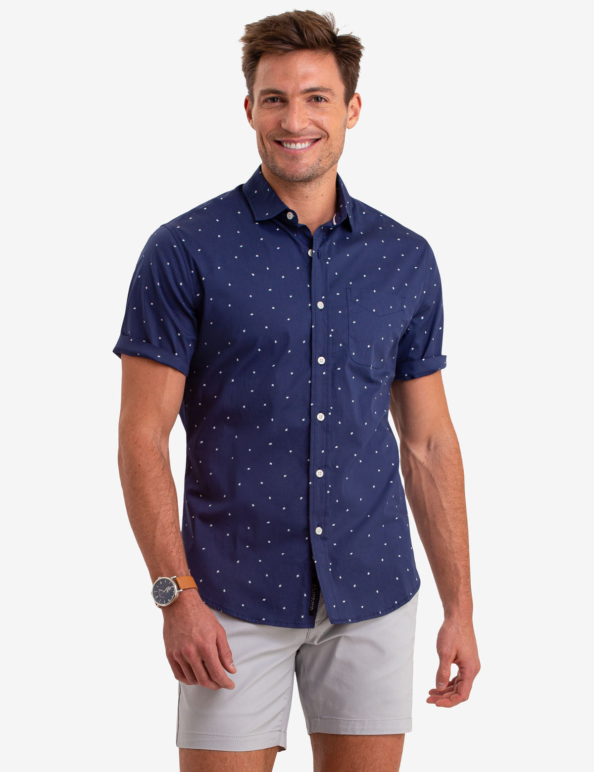 Black Dot Print Short Sleeve Shirt for Men | Slim Fit Cotton