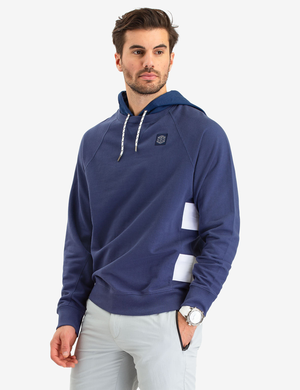 Black Mallet Popover Hoodie with Color Block Design | Drawstring Hood