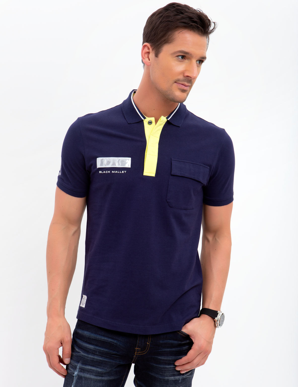 Reflective Strip Polo Shirt with Snap Closures | Black Mallet