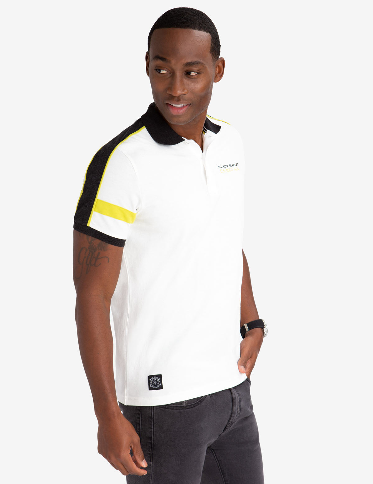 Black Mallet Polo Shirt with Shoulder Piercing Detail | Classic Fit Cotton
