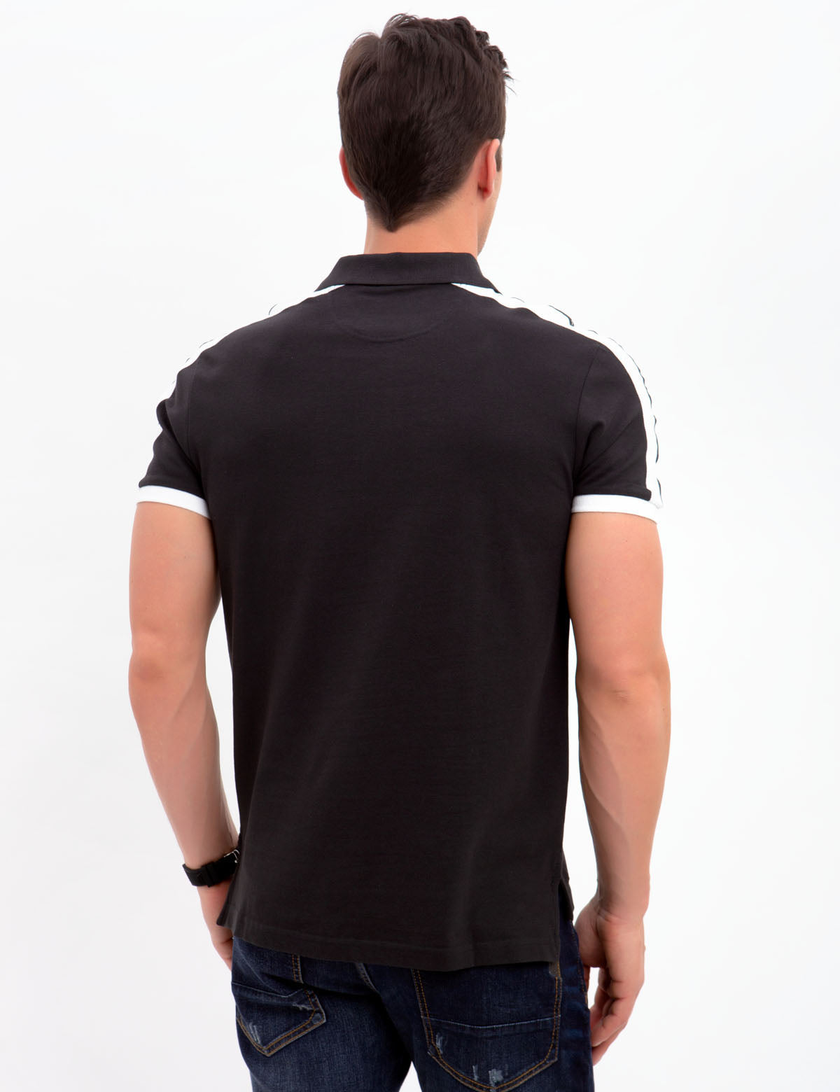 Black Mallet Striped Polo Shirt with Reflective Pocket | Cotton Short Sleeve