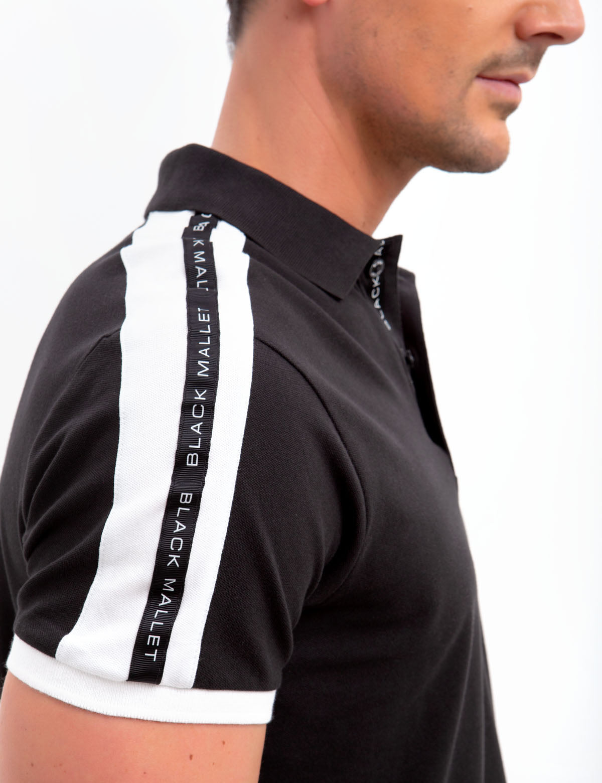 Black Mallet Striped Polo Shirt with Reflective Pocket | Cotton Short Sleeve