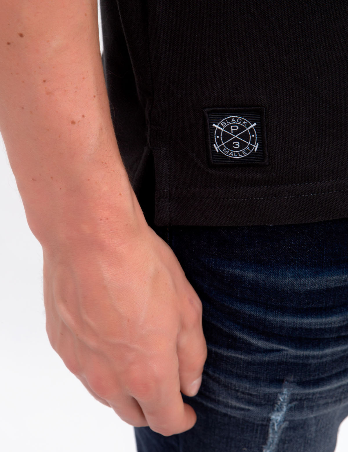 Black Mallet Striped Polo Shirt with Reflective Pocket | Cotton Short Sleeve