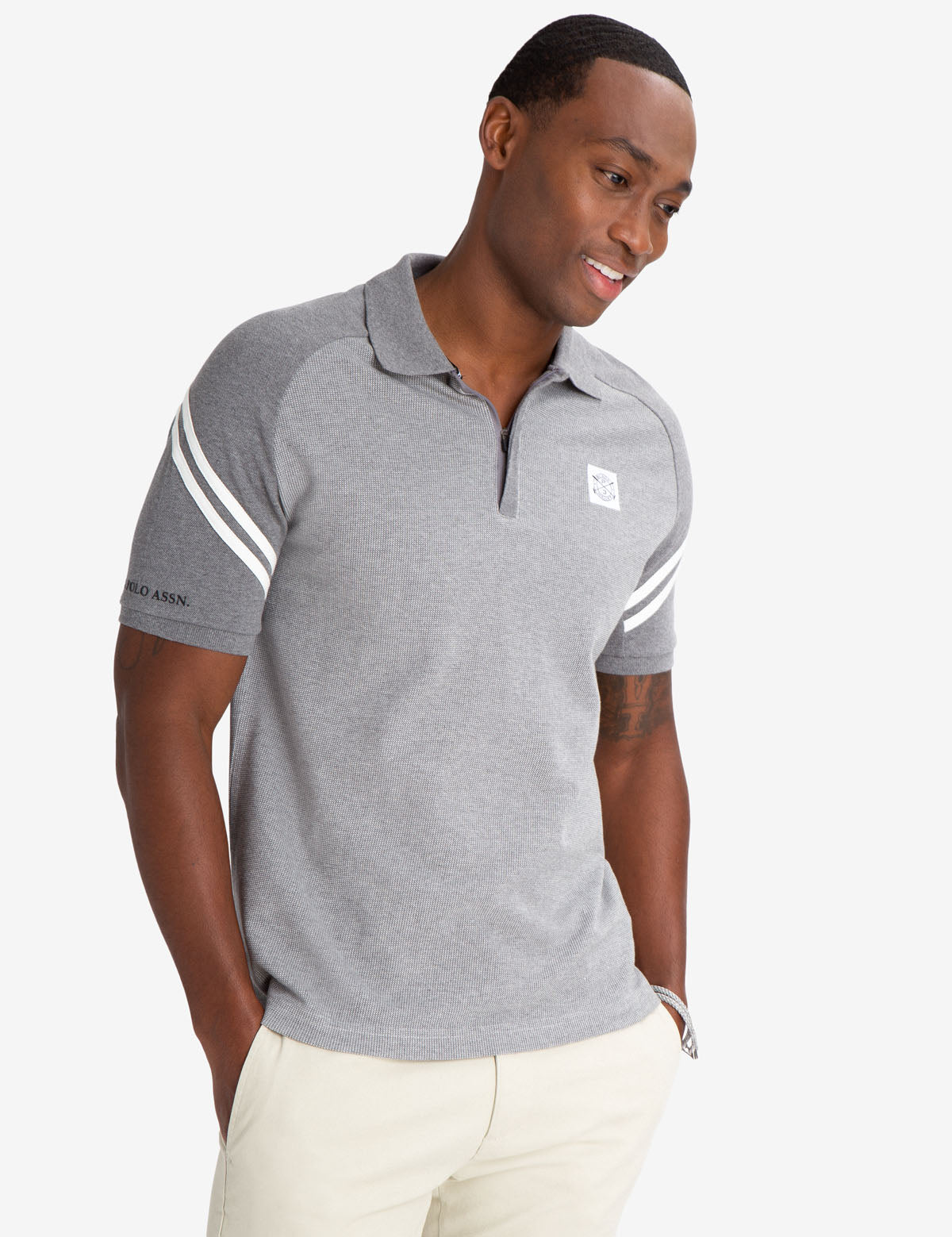 Slim Fit Jacquard Zipper Polo Shirt for Men | Black Mallet