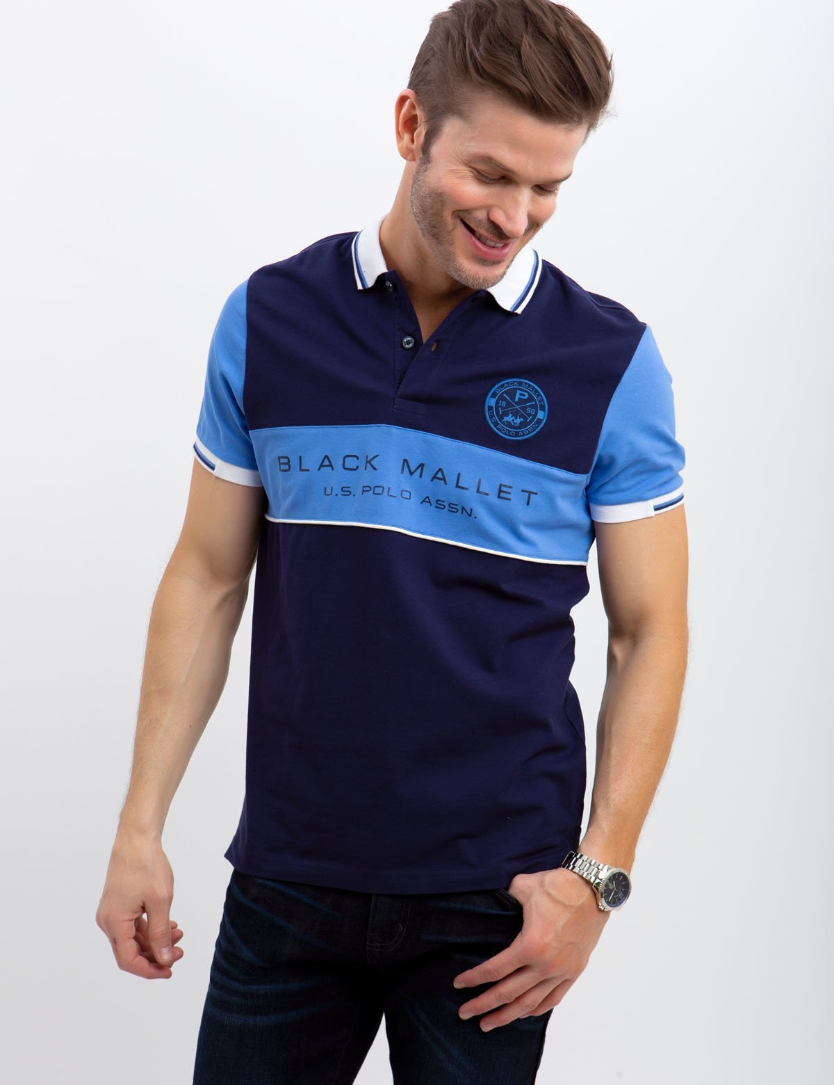 Stretch Pique Slim Fit Polo Shirt with Colorblock Design | U.S. Polo Assn