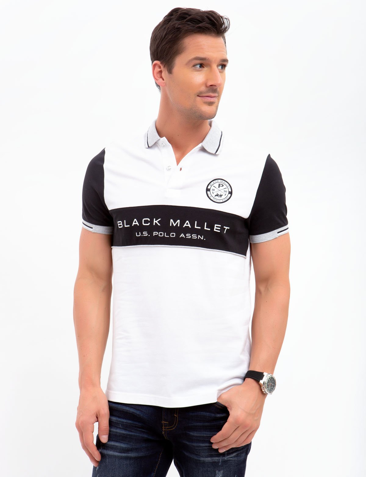 Stretch Pique Slim Fit Polo Shirt with Colorblock Design | U.S. Polo Assn