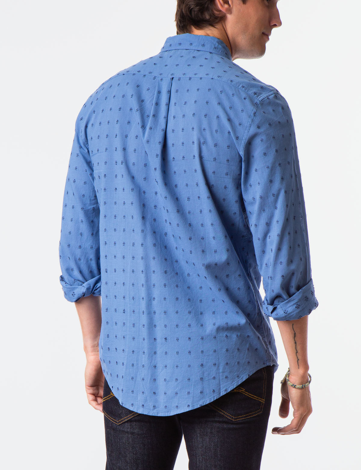 Black Swiss Dot Button-Up Shirt with Collar & Pocket | Mallet