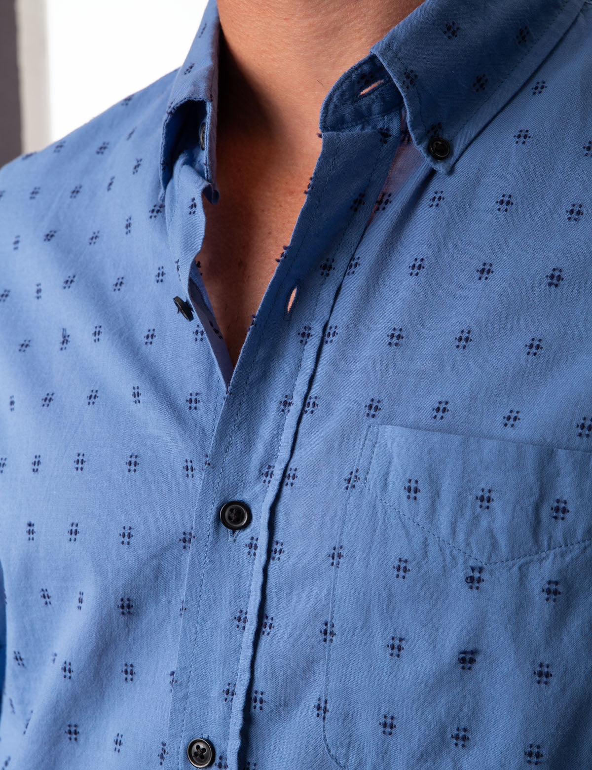 Black Swiss Dot Button-Up Shirt with Collar & Pocket | Mallet