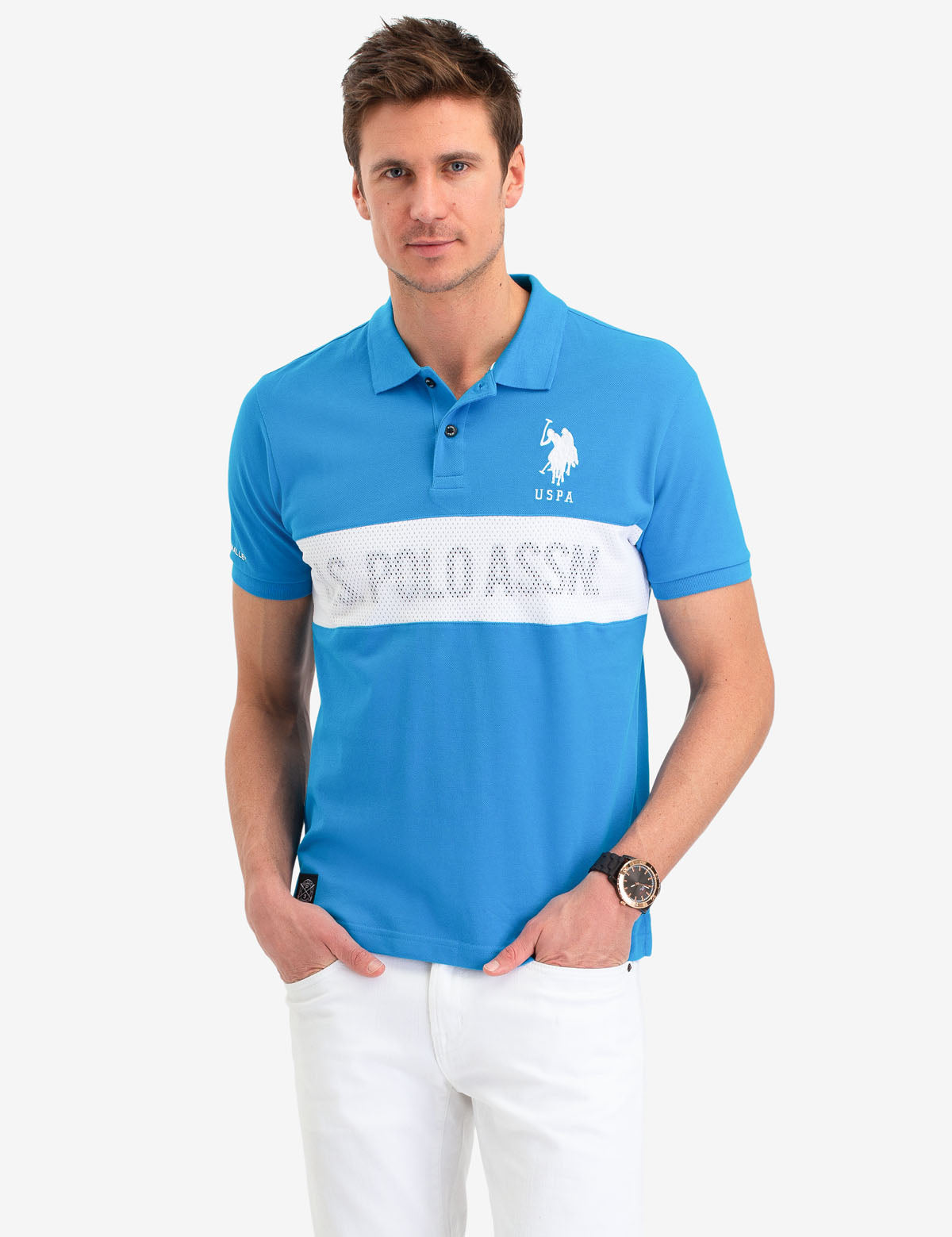 Black USPA Logo Polo Shirt with Button Placket | Black Mallet