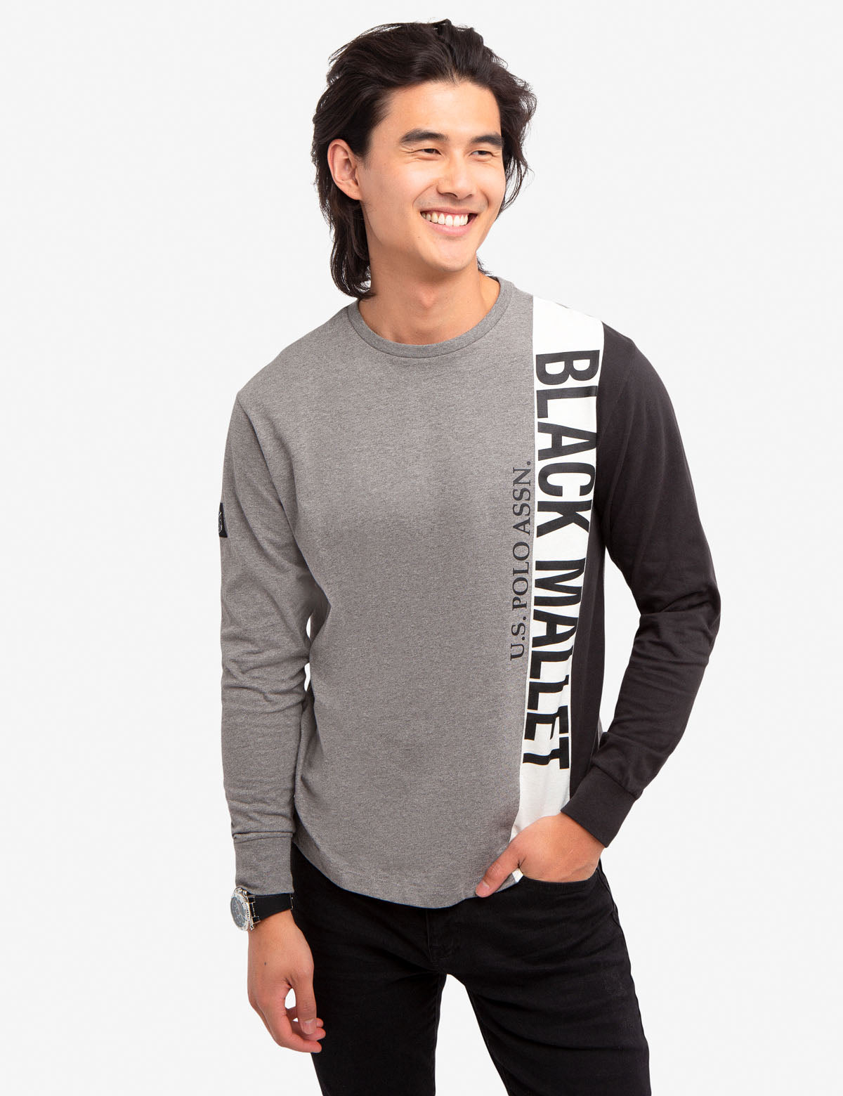Black Mallet Vertical Watermark Long Sleeve Shirt | U.S. Polo Assn.